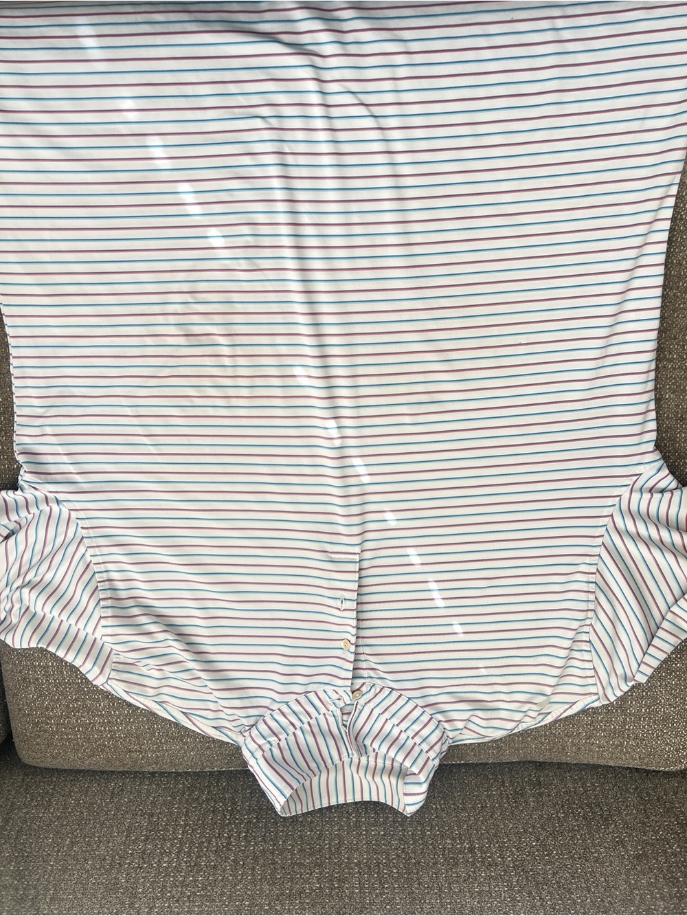 Peter Millar White Fitted Sheet with Thin Red and Blue Stripes